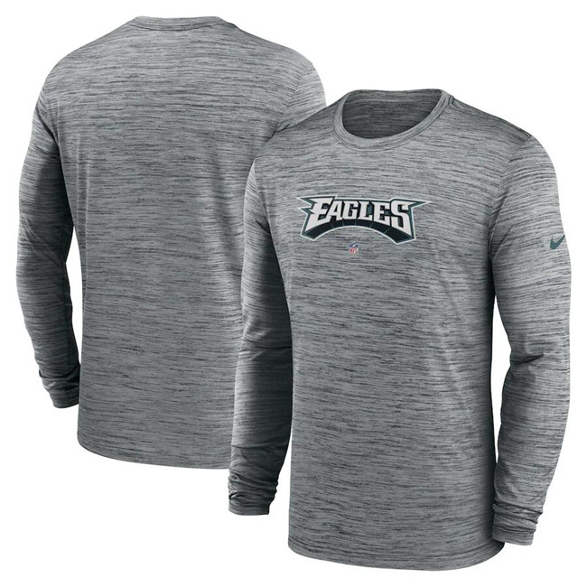 Men's Grey Philadelphia Eagles Sideline Team Velocity Performance Long Sleeve T-Shirt